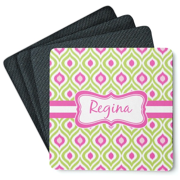 Custom Ogee Ikat Square Rubber Backed Coasters - Set of 4 (Personalized)