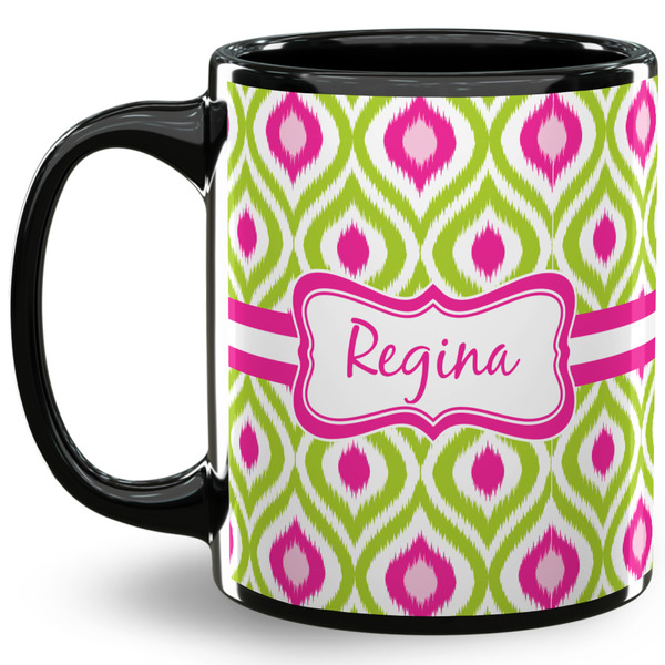 Custom Ogee Ikat 11 Oz Coffee Mug - Black (Personalized)