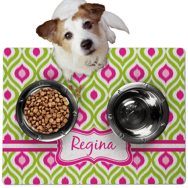 Custom Ogee Ikat Dog Food Mat - Medium w/ Name or Text