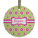 Ogee Ikat Flat Glass Ornament - Round w/ Name or Text