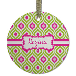 Ogee Ikat Flat Glass Ornament - Round w/ Name or Text