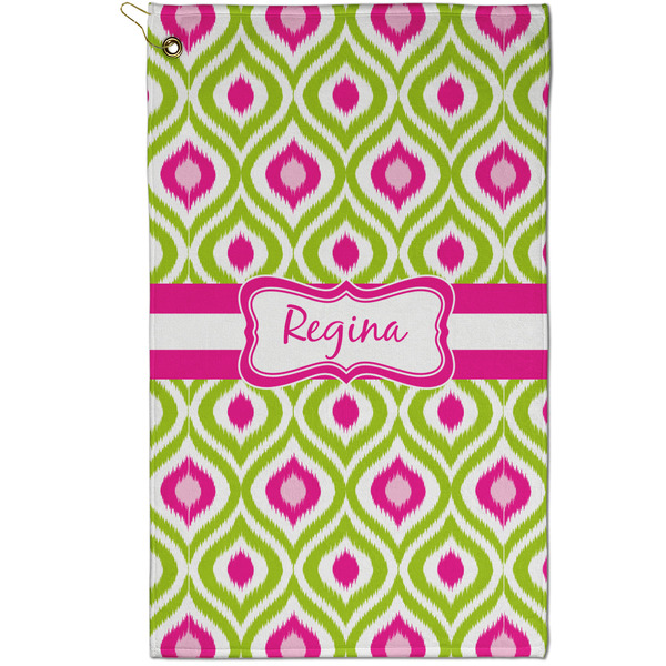 Custom Ogee Ikat Golf Towel - Poly-Cotton Blend - Small w/ Name or Text