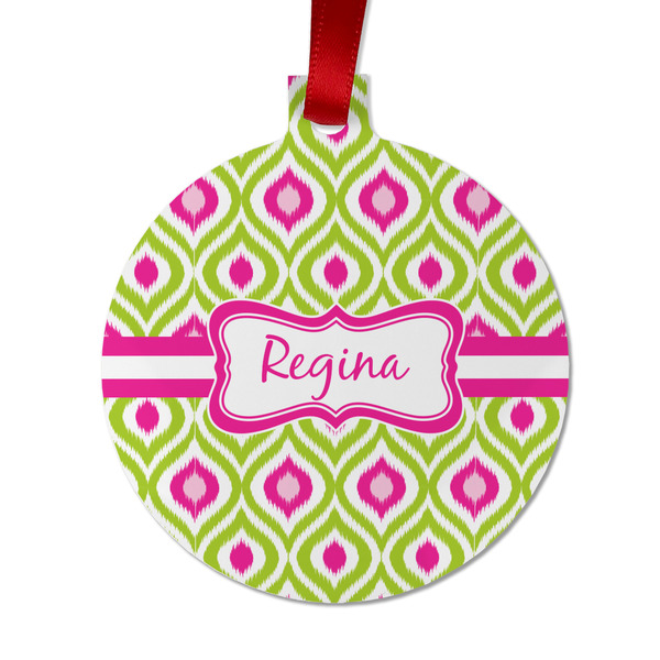 Custom Ogee Ikat Metal Ball Ornament - Double Sided w/ Name or Text