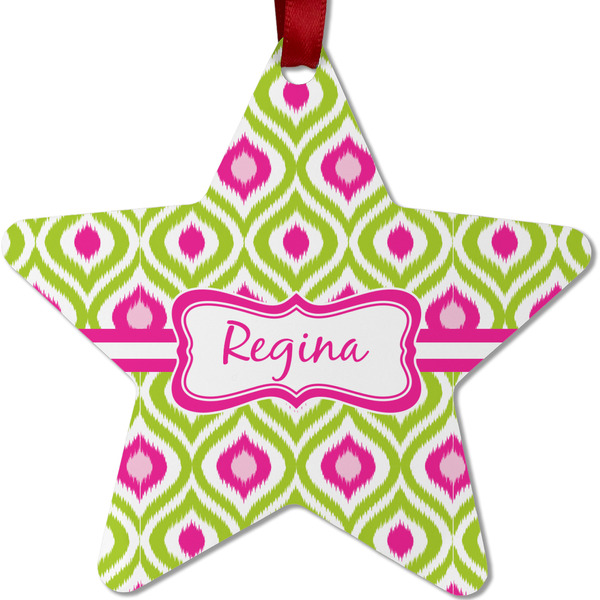 Custom Ogee Ikat Metal Star Ornament - Double Sided w/ Name or Text