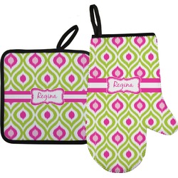 Ogee Ikat Right Oven Mitt & Pot Holder Set w/ Name or Text