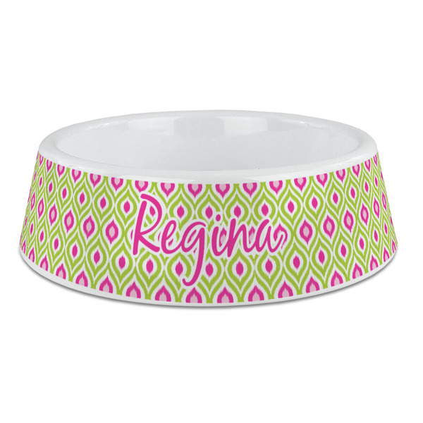 Custom Ogee Ikat Plastic Dog Bowl - Large (Personalized)