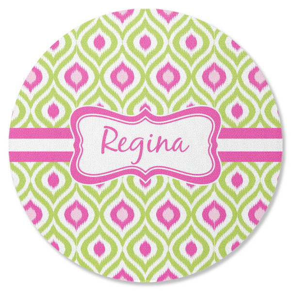 Custom Ogee Ikat Round Rubber Backed Coaster (Personalized)