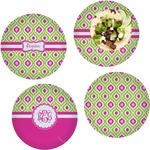 Ogee Ikat Set of 4 Glass Lunch / Dinner Plate 10" (Personalized)