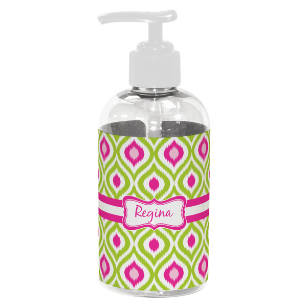 Custom Ogee Ikat Plastic Soap / Lotion Dispenser (8 oz - Small - White) (Personalized)