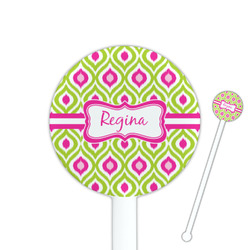 Ogee Ikat 5.5" Round Plastic Stir Sticks - White - Single Sided (Personalized)