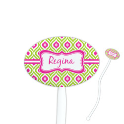 Ogee Ikat 7" Oval Plastic Stir Sticks - White - Double Sided (Personalized)