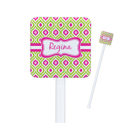 Ogee Ikat Square Plastic Stir Sticks - Double Sided (Personalized)