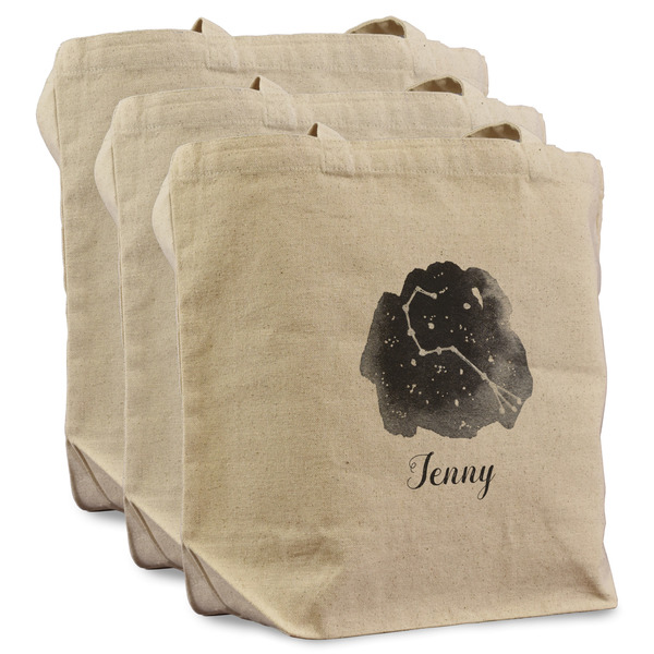 Custom Zodiac Constellations Reusable Cotton Grocery Bags - Set of 3 (Personalized)