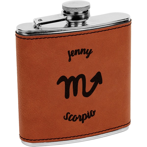 Custom Zodiac Constellations Leatherette Wrapped Stainless Steel Flask (Personalized)