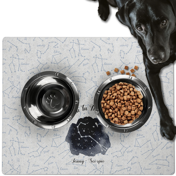 Custom Zodiac Constellations Dog Food Mat - Large w/ Name or Text