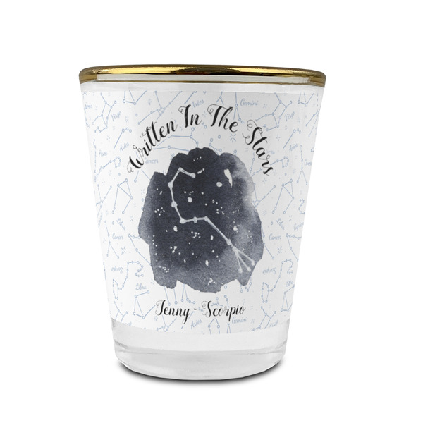 Custom Zodiac Constellations Glass Shot Glass - 1.5 oz - with Gold Rim - Single (Personalized)