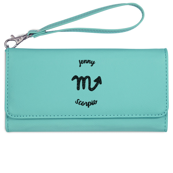 Custom Zodiac Constellations Ladies Leatherette Wallet - Laser Engraved- Teal (Personalized)