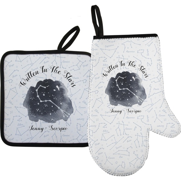 Custom Zodiac Constellations Right Oven Mitt & Pot Holder Set w/ Name or Text