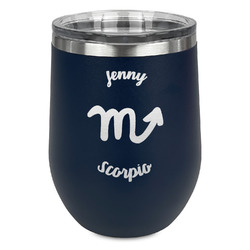Zodiac Constellations Stemless Stainless Steel Wine Tumbler - Navy - Single Sided (Personalized)
