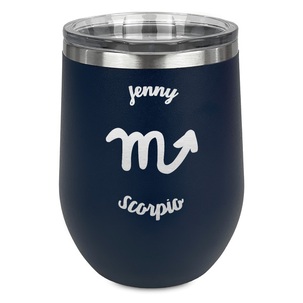 Custom Zodiac Constellations Stemless Stainless Steel Wine Tumbler - Navy - Single Sided (Personalized)