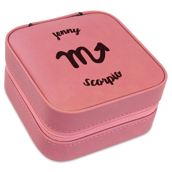 Custom Zodiac Constellations Travel Jewelry Boxes - Pink Leather (Personalized)