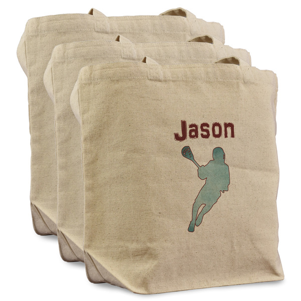 Custom Lacrosse Reusable Cotton Grocery Bags - Set of 3 (Personalized)