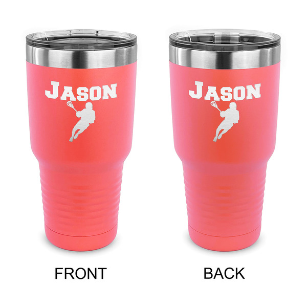 Custom Lacrosse 30 oz Stainless Steel Tumbler - Coral - Double Sided (Personalized)