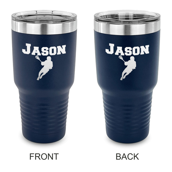 Custom Lacrosse 30 oz Stainless Steel Tumbler - Navy - Double Sided (Personalized)