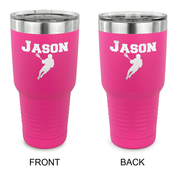 Custom Lacrosse 30 oz Stainless Steel Tumbler - Pink - Double Sided (Personalized)