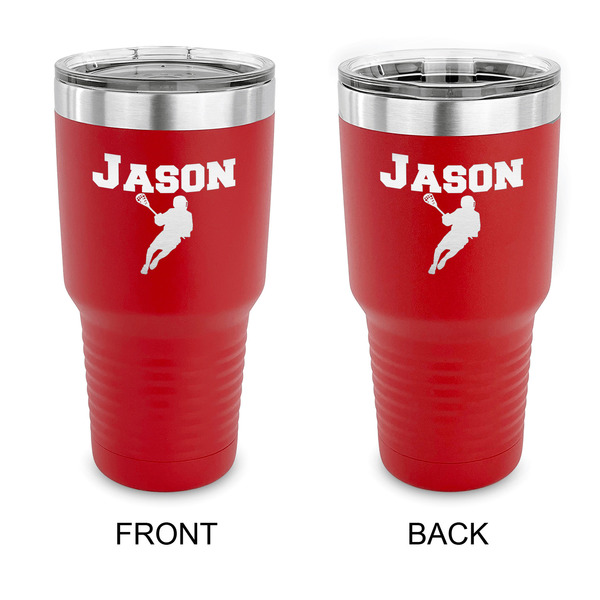 Custom Lacrosse 30 oz Stainless Steel Tumbler - Red - Double Sided (Personalized)