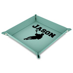 Lacrosse Faux Leather Dice Tray - 9" x 9"  - Teal (Personalized)