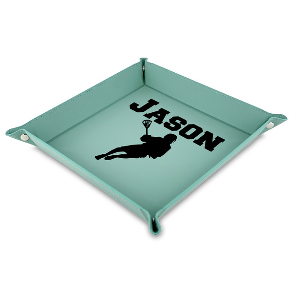 Custom Lacrosse Faux Leather Dice Tray - 9" x 9"  - Teal (Personalized)