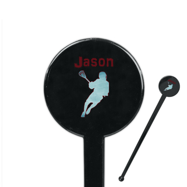 Custom Lacrosse 7" Round Plastic Stir Sticks - Black - Double Sided (Personalized)