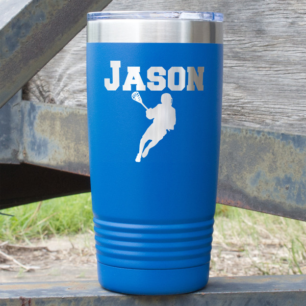 Custom Lacrosse 20 oz Stainless Steel Tumbler - Royal Blue - Double Sided (Personalized)