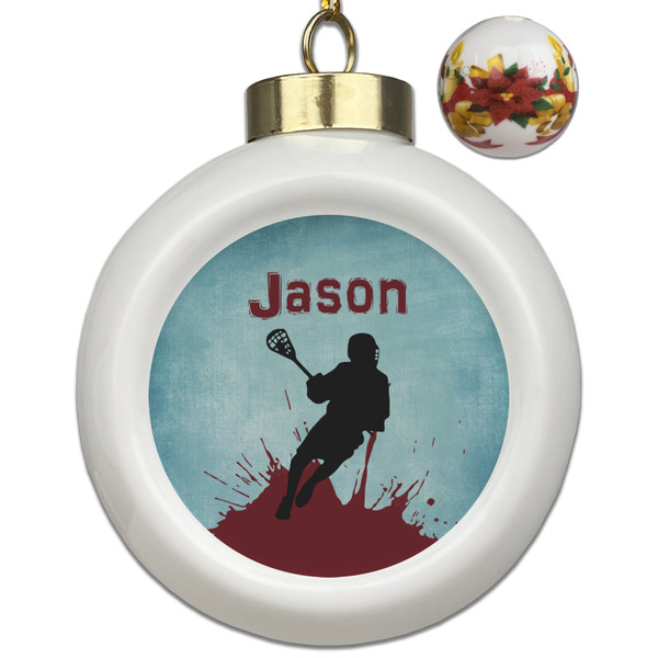 Custom Lacrosse Ceramic Ball Ornaments - Poinsettia Garland (Personalized)