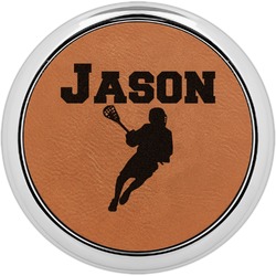 Lacrosse Leatherette Round Coaster w/ Silver Edge (Personalized)