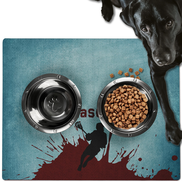 Custom Lacrosse Dog Food Mat - Large w/ Name or Text