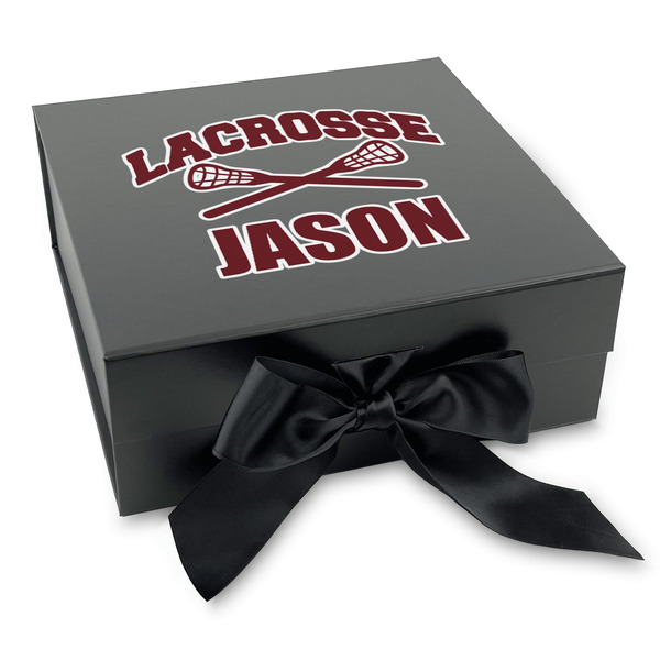 Custom Lacrosse Gift Box with Magnetic Lid - Black (Personalized)