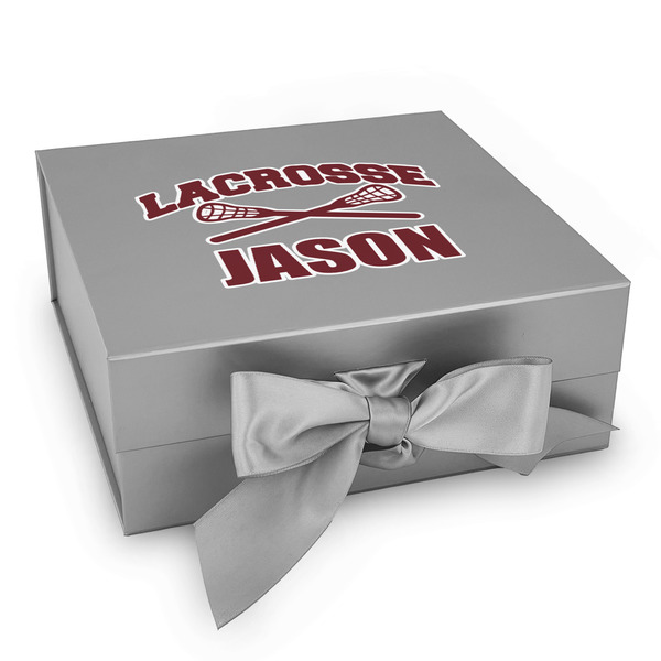 Custom Lacrosse Gift Box with Magnetic Lid - Silver (Personalized)