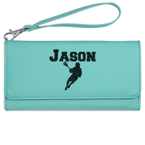 Custom Lacrosse Ladies Leatherette Wallet - Laser Engraved- Teal (Personalized)