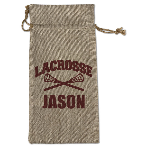 Custom Lacrosse Large Burlap Gift Bag - Front (Personalized)