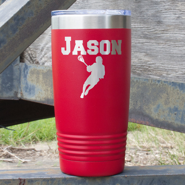 Custom Lacrosse 20 oz Stainless Steel Tumbler - Red - Double Sided (Personalized)