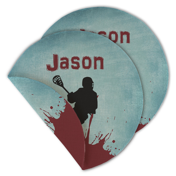 Custom Lacrosse Round Linen Placemat - Double Sided - Set of 4 (Personalized)