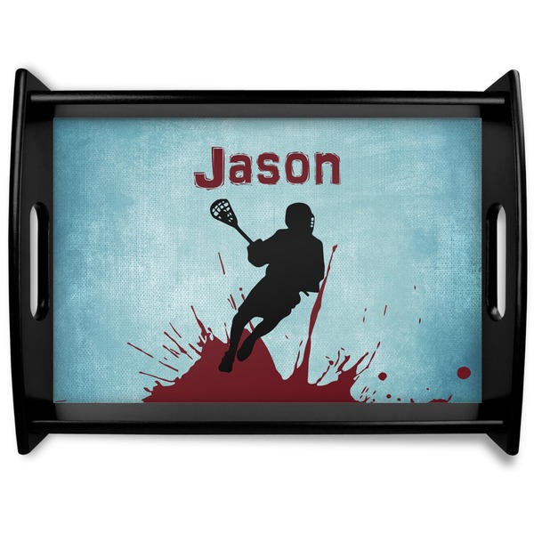 Custom Lacrosse Black Wooden Tray - Large (Personalized)