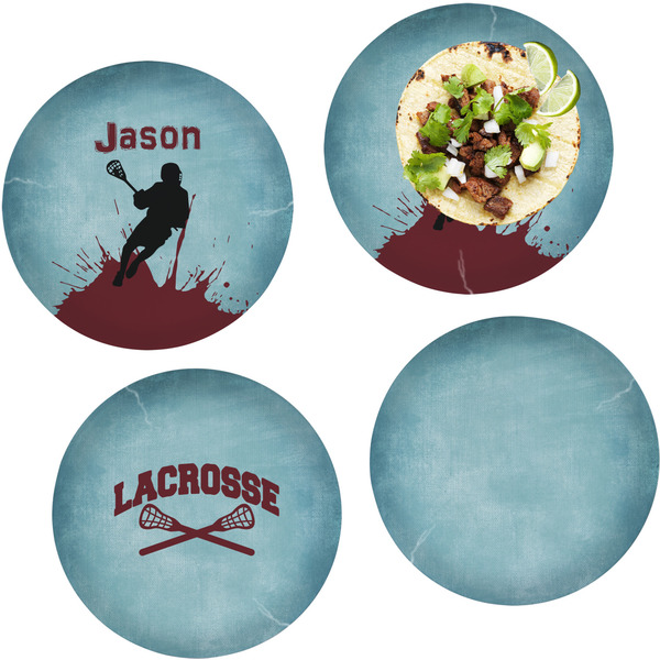 Custom Lacrosse Set of 4 Glass Lunch / Dinner Plate 10" (Personalized)