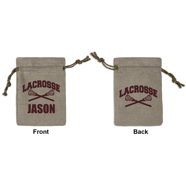 Custom Lacrosse Small Burlap Gift Bag - Front & Back (Personalized)