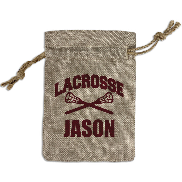 Custom Lacrosse Small Burlap Gift Bag - Front (Personalized)