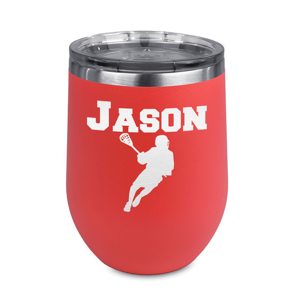 Custom Lacrosse Stemless Stainless Steel Wine Tumbler - Coral - Double Sided (Personalized)