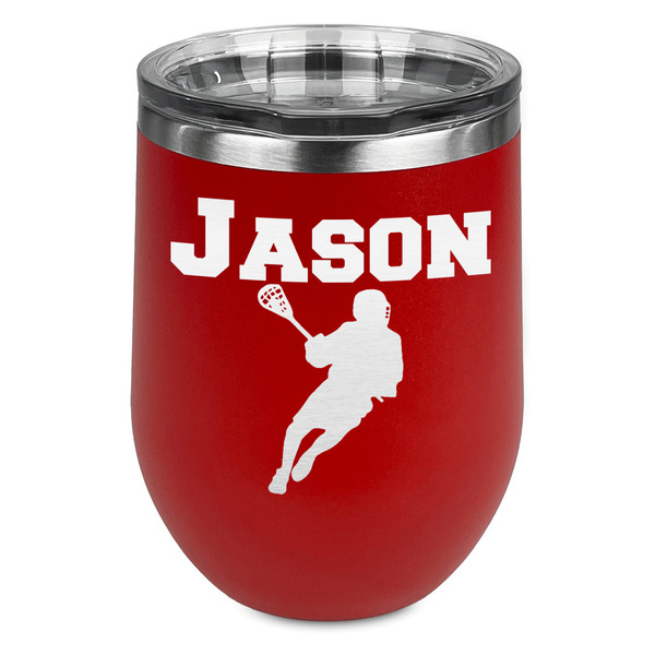 Custom Lacrosse Stemless Stainless Steel Wine Tumbler - Red - Single Sided (Personalized)