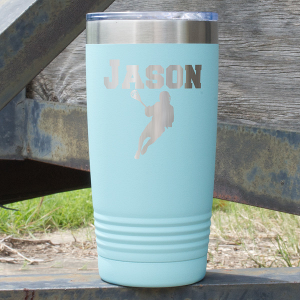 Custom Lacrosse 20 oz Stainless Steel Tumbler - Teal - Double Sided (Personalized)